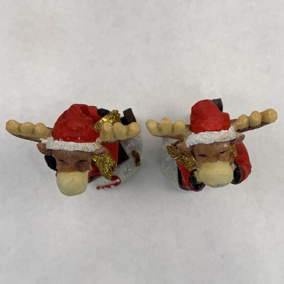 Vintage 2002 Santa Moose Figurines Set Of 2 Snowshoeing Christmas JTS Intl 5" - Picture 11 of 12
